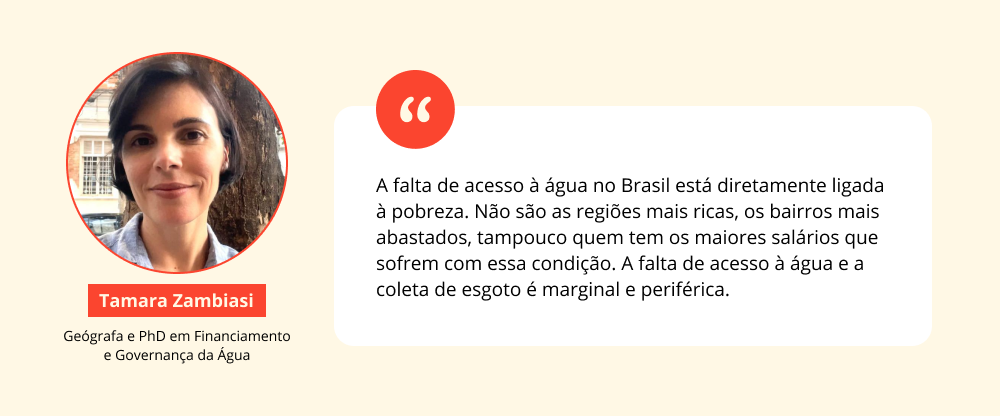 67% dos domicílios brasileiros sem água encanada estão na região Nordeste 5 Citação da pesquisadora Tamara Zambiasi sobre domicílios brasileiros sem água encanada.