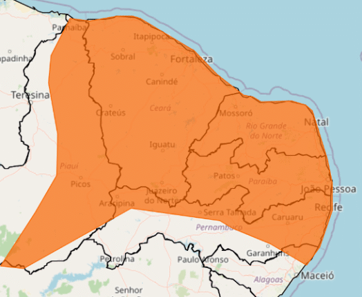 São Luís (MA), Natal (RN), João Pessoa (PB) e Recife (PE) estão sob alerta
