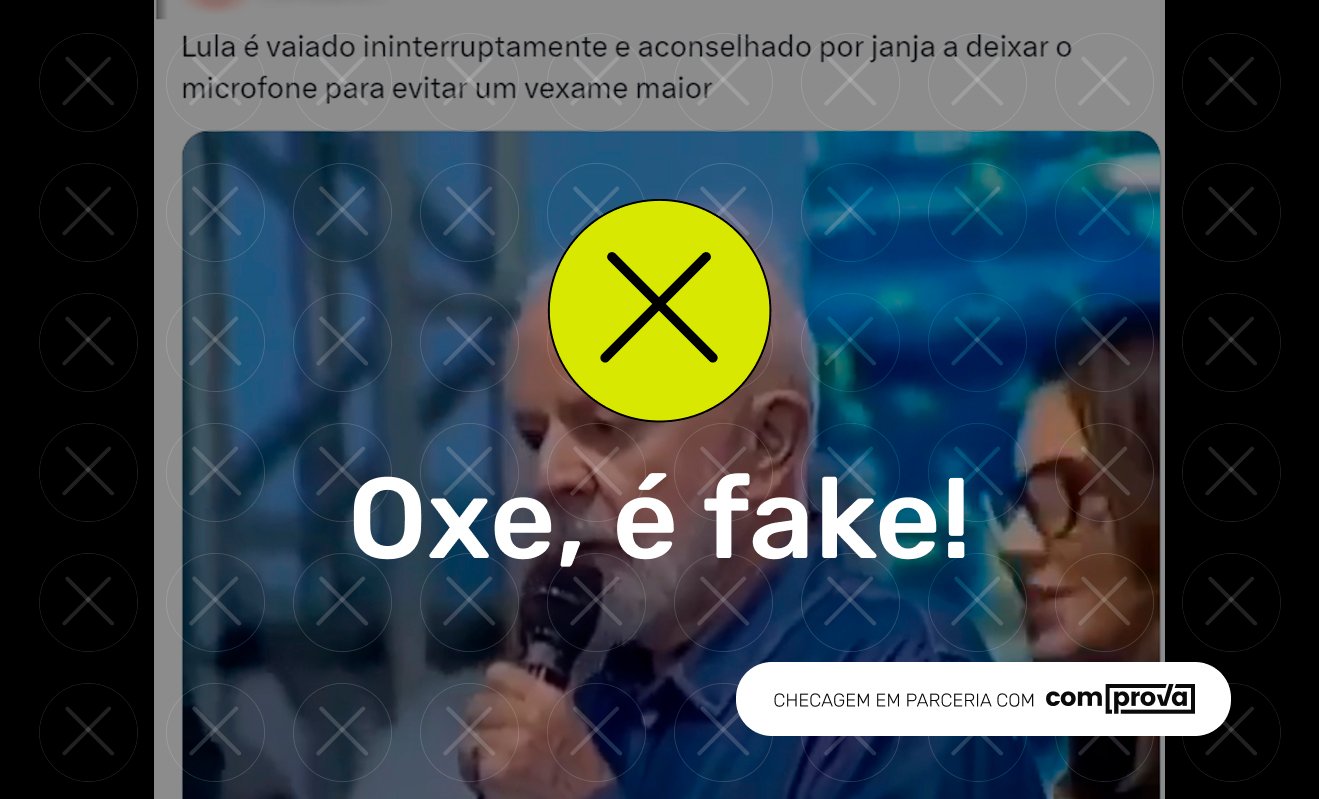 É falso que Lula tenha sido vaiado em AL e aconselhado por Janja a deixar microfone 1 é fake que Lula foi vaiado
